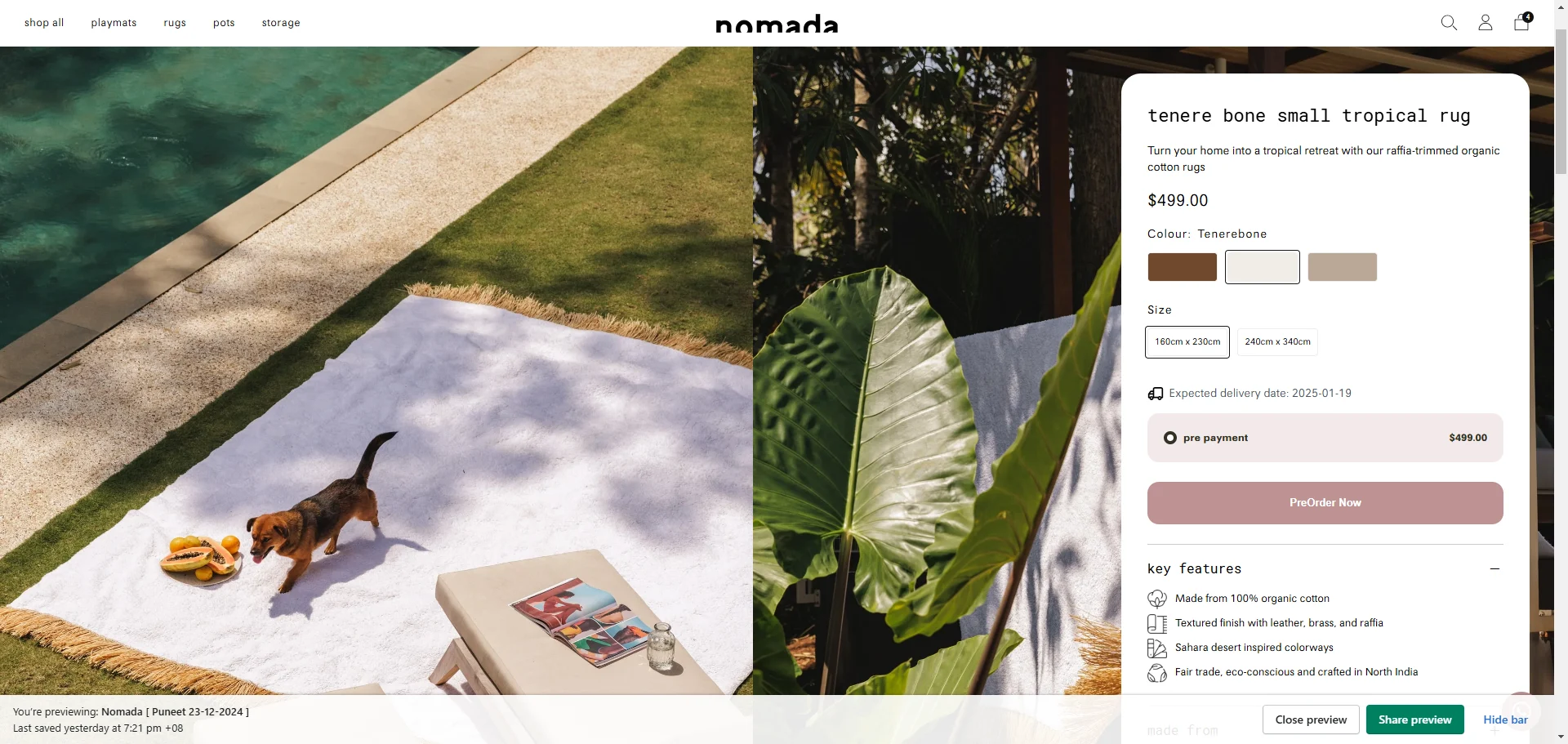 Nomada Product page Implementation Screenshot