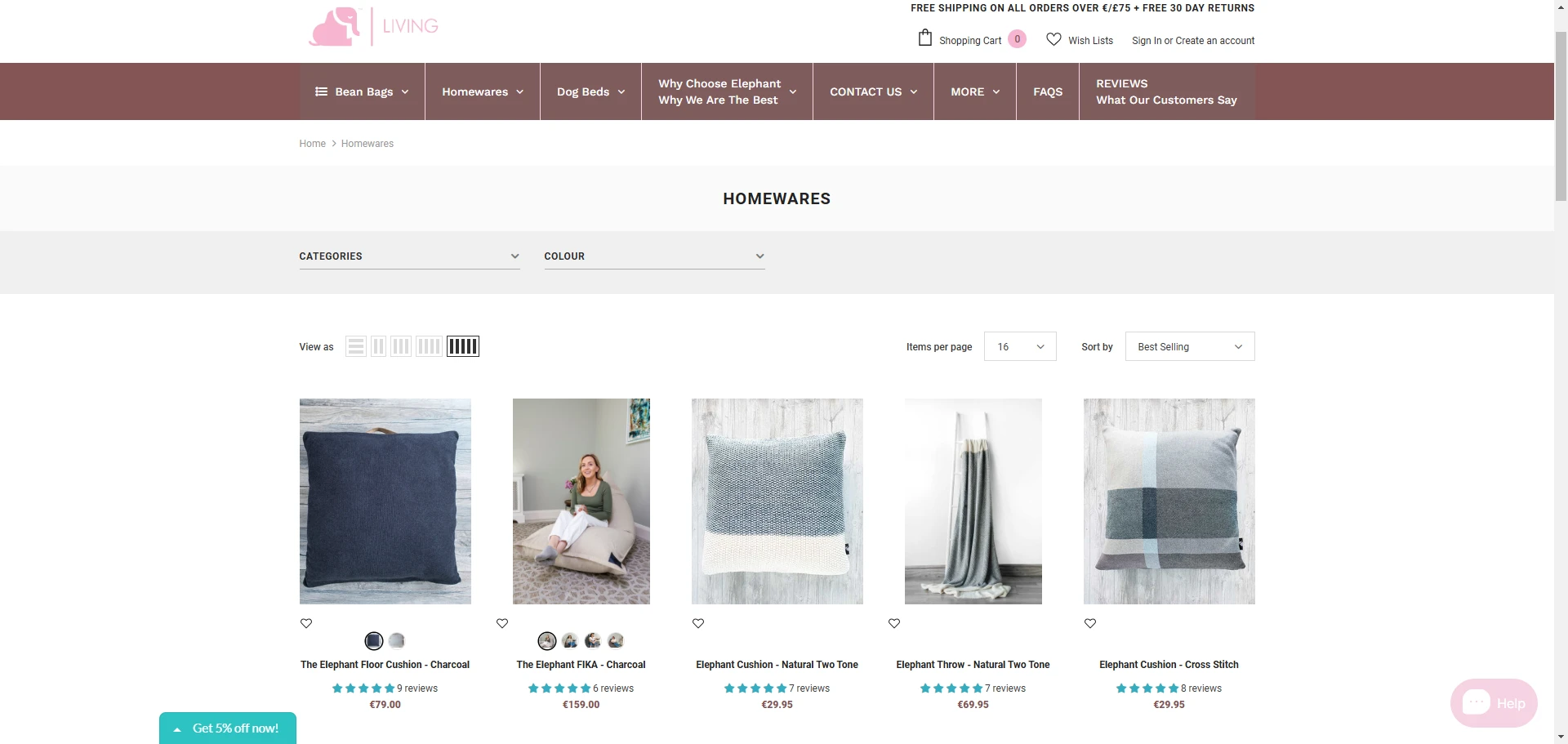 Elephantliving Homewears Colleciton page Implementation Screenshot