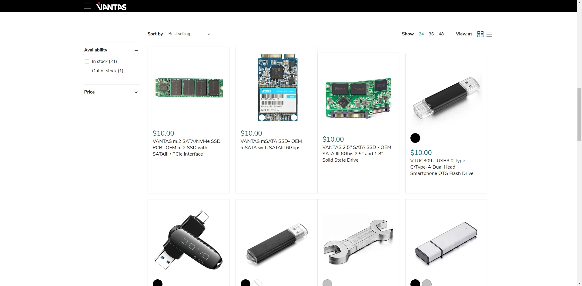 Vantastek Collection page Implementation Screenshot