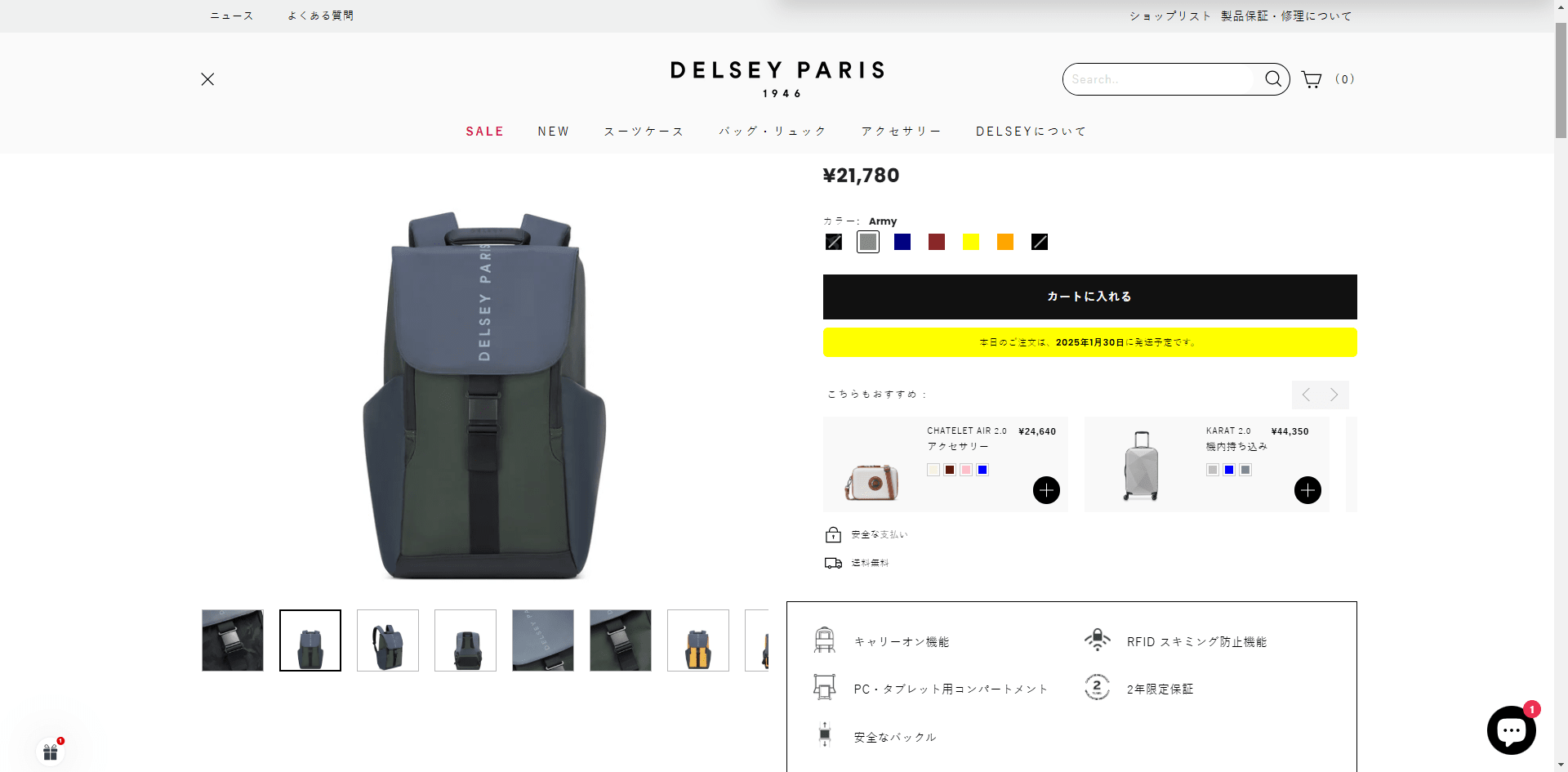 Delsey Product page Implementation Screenshot