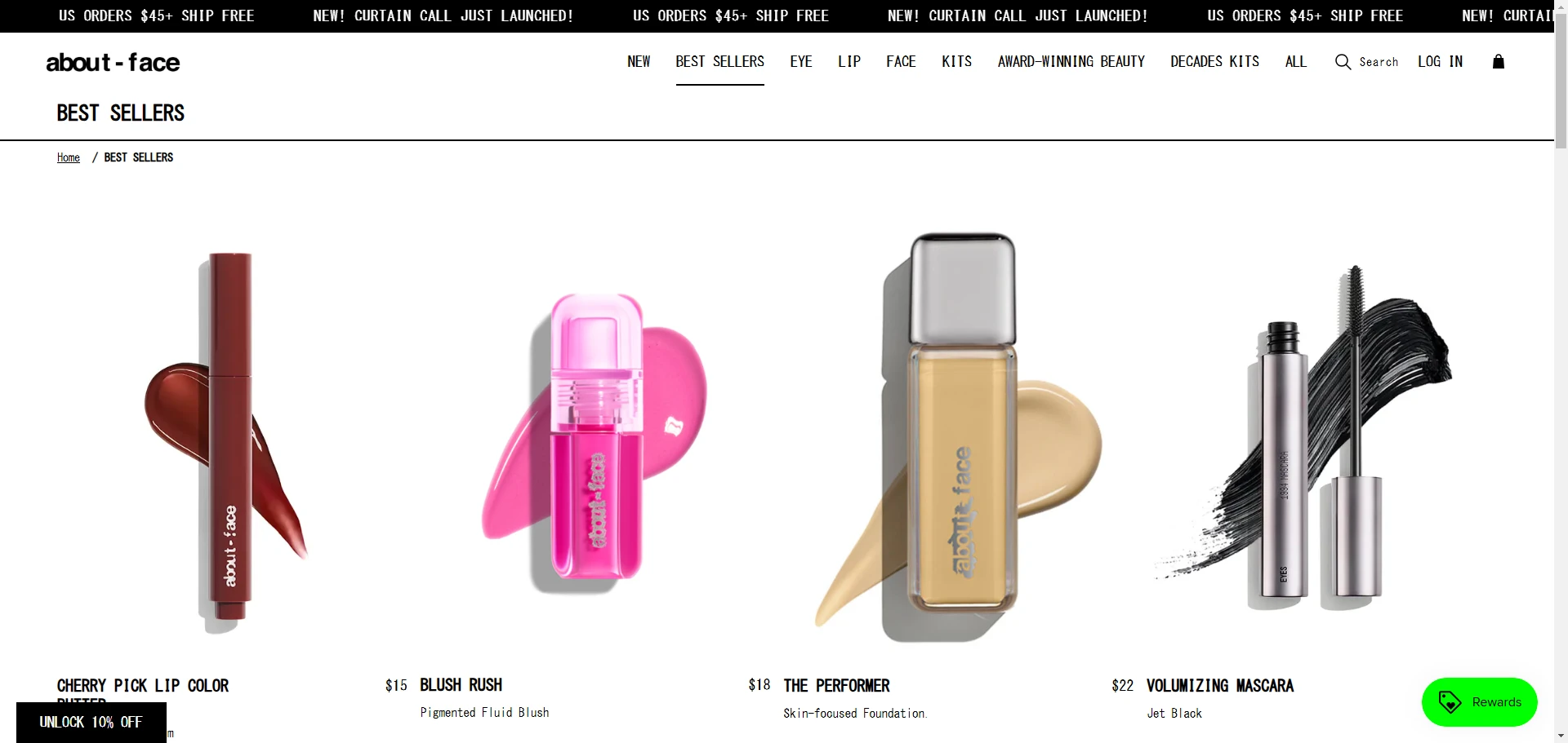 About-Face collection page Implementation Screenshot