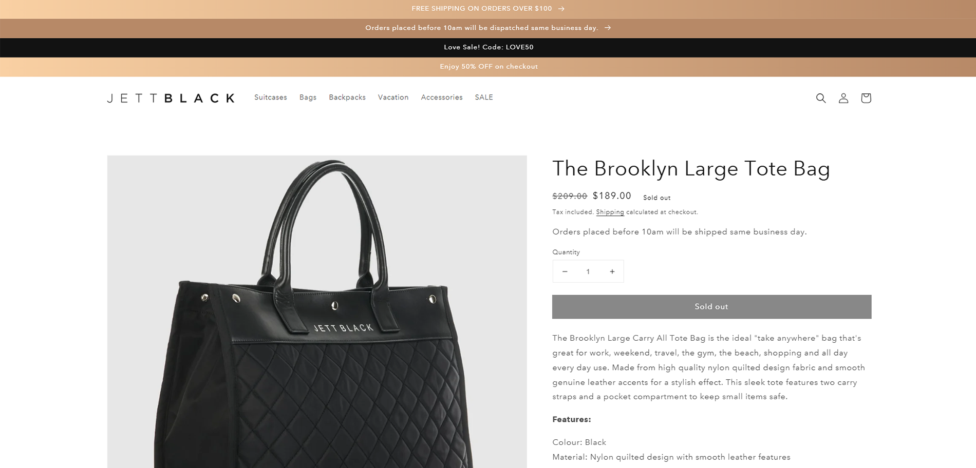 Jett Black Product Page Implementation Screenshot