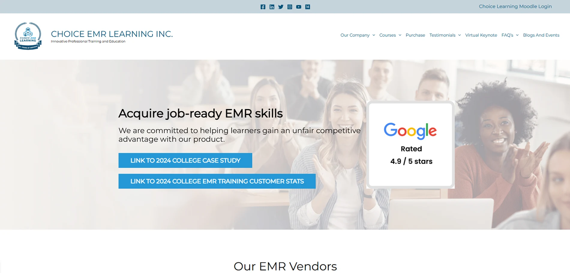 Choice EMR Learning Inc Homepage Implementation Screenshot