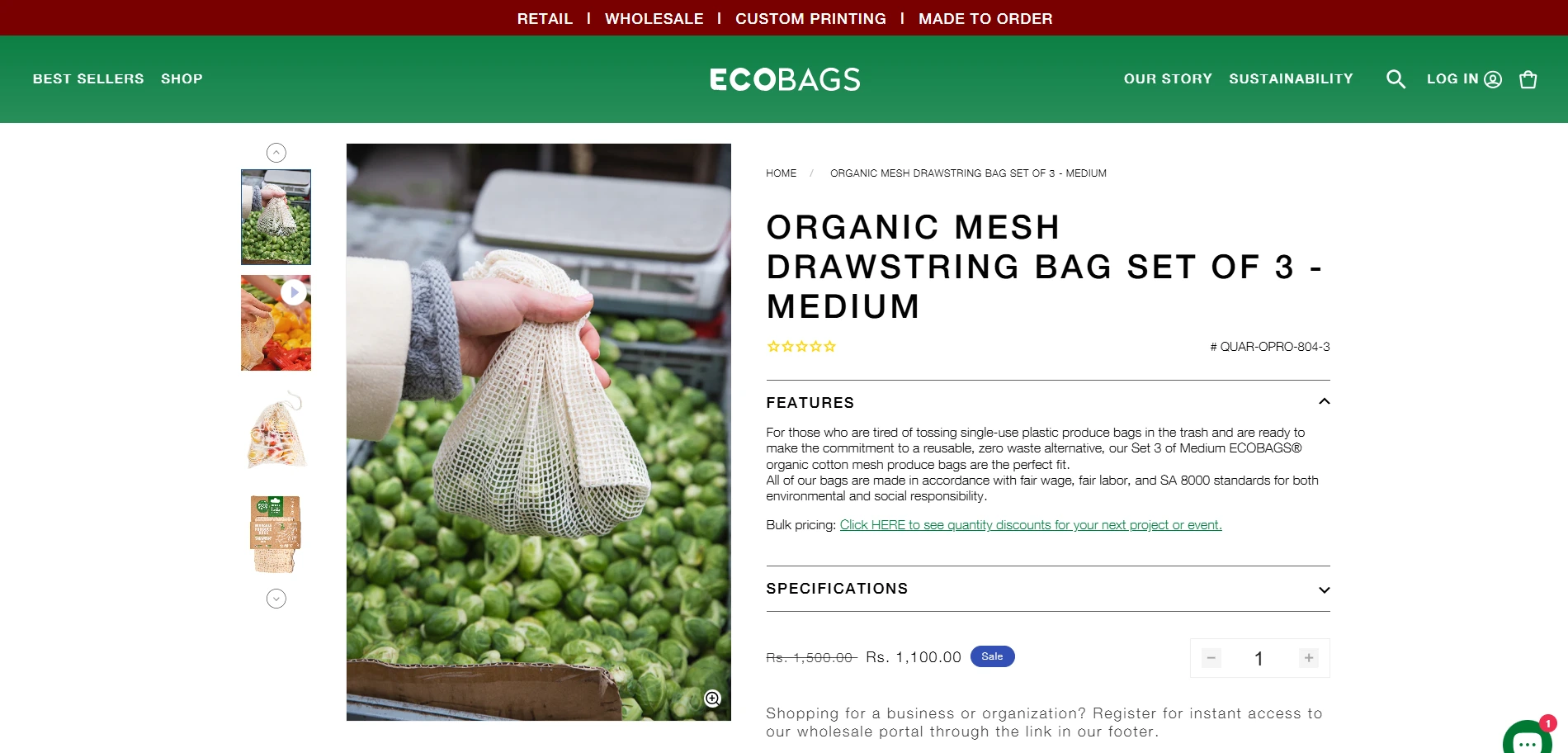 Ecobags Product Page Implementation Screenshot