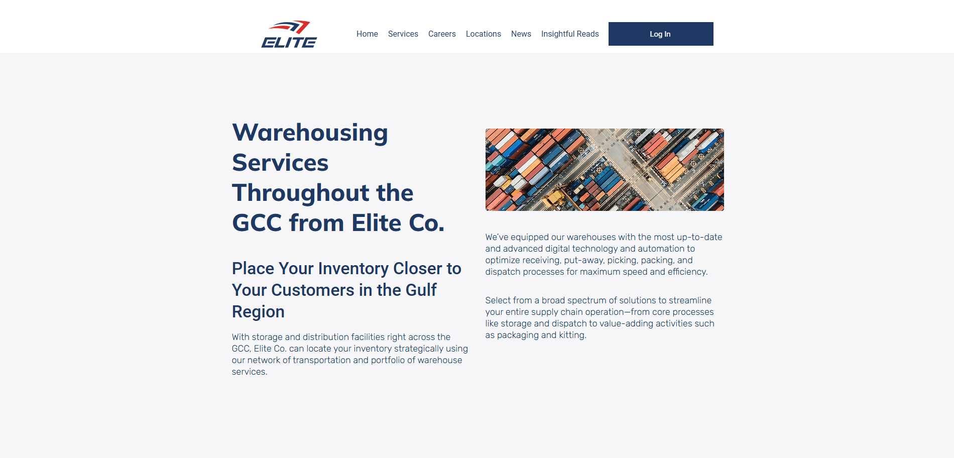 Elite Warehouses Services section Implementation Screenshot