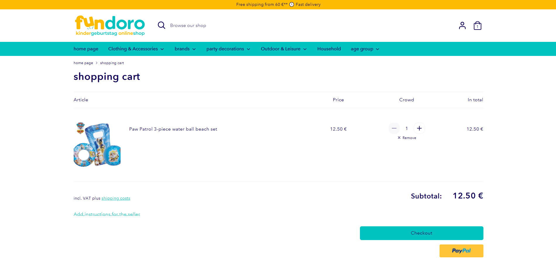 Fundoro cart page Implementation Screenshot