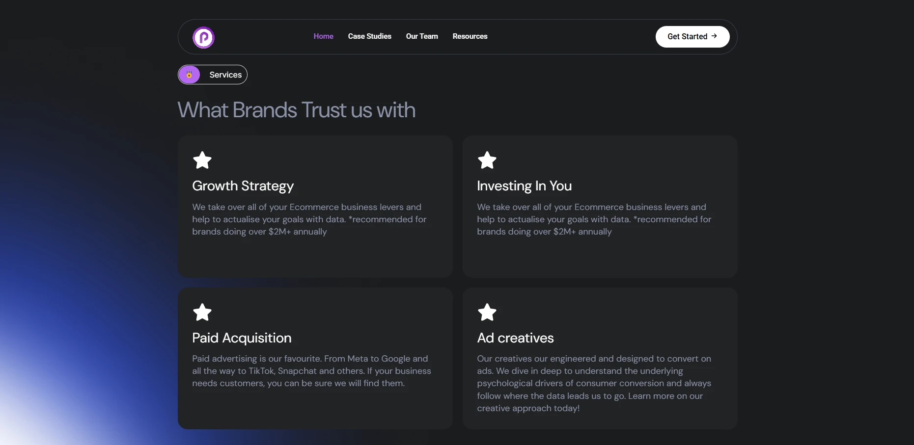 Purple Circle What brands trust us section Implementation Screenshot