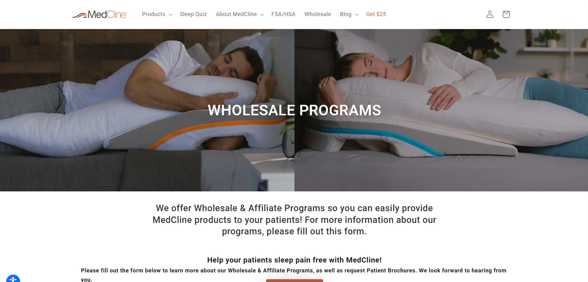 Medcline wholesale Page Implementation Screenshot