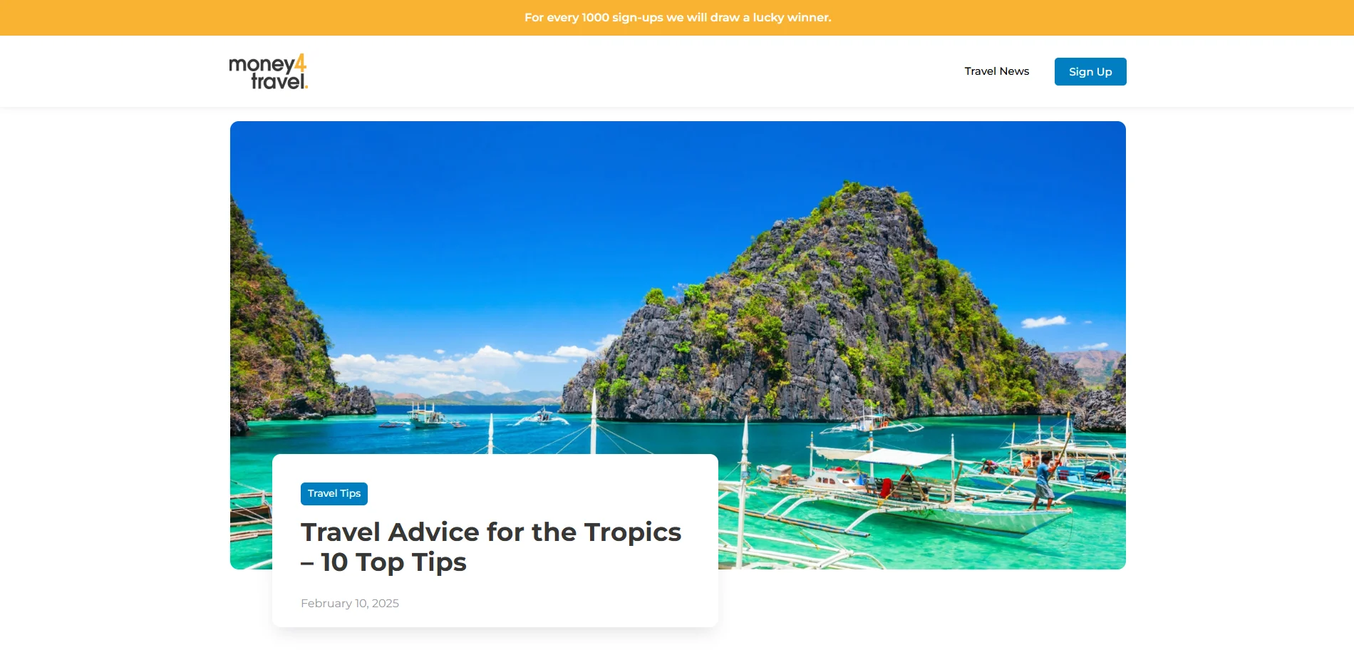 Money4travel Top tips section Implementation Screenshot