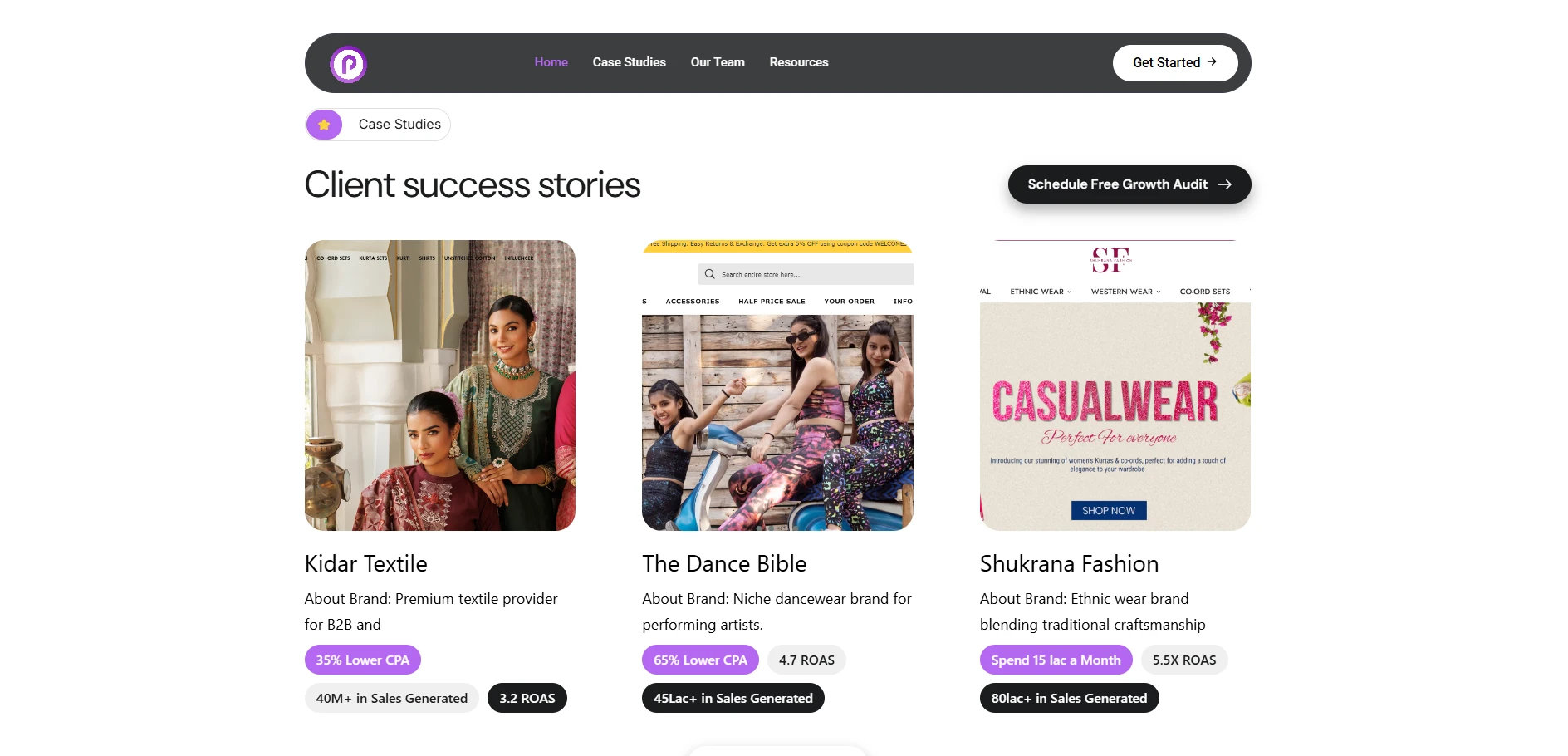 Purple Circle Client Success Stories section Implementation Screenshot