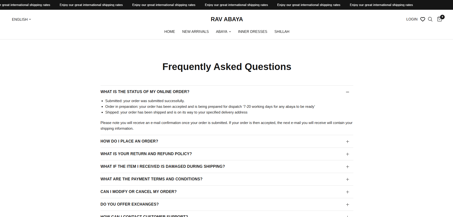 Rava-baya FAQ page Implementation Screenshot