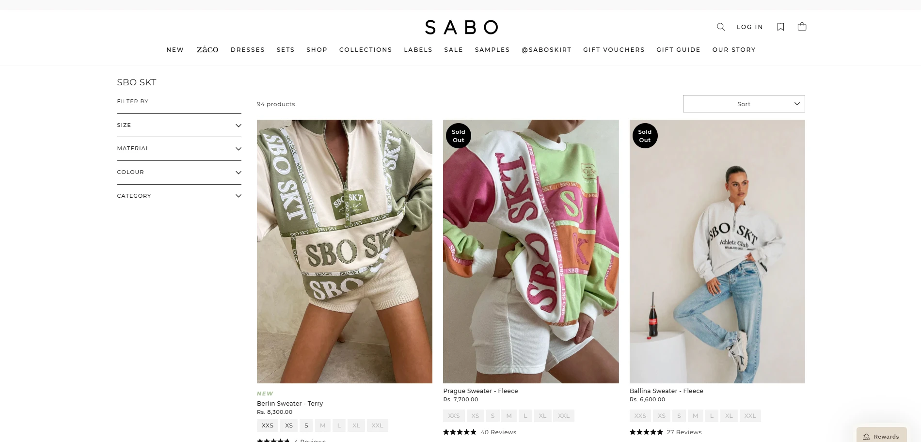 Saboskirt collection page Implementation Screenshot