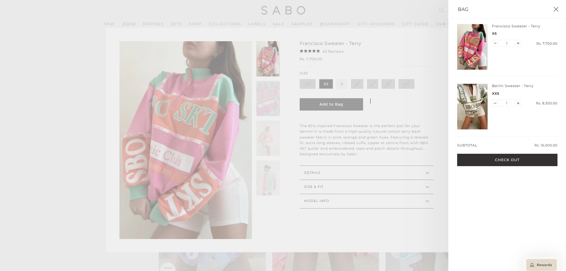 Saboskirt cart product Implementation Screenshot