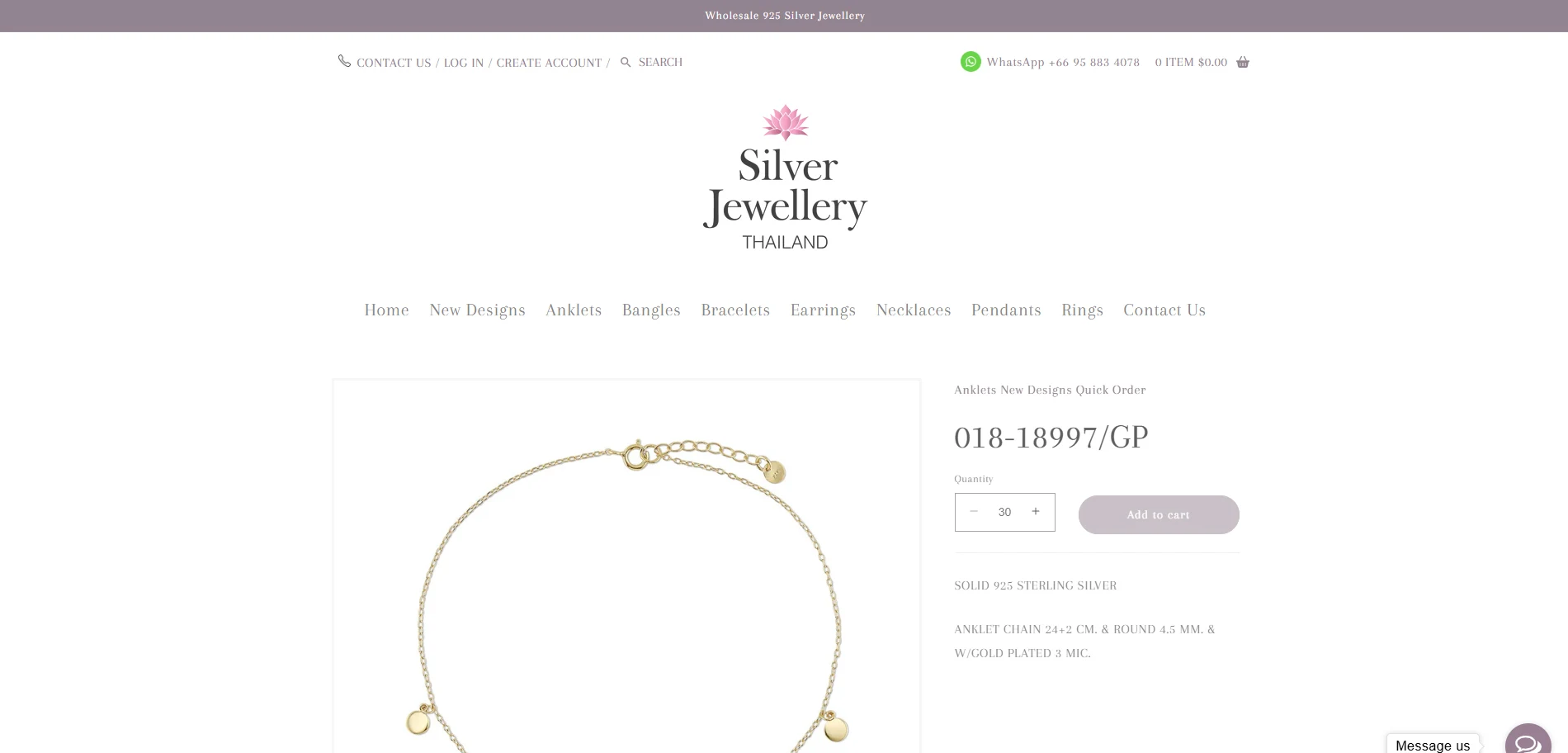 Silver Jewellery Thailand Product Page Implementation Screenshot