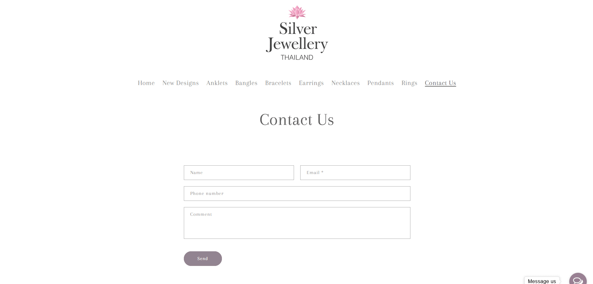 Silver Jewellery Thailand Contact us Blog Page Implementation Screenshot
