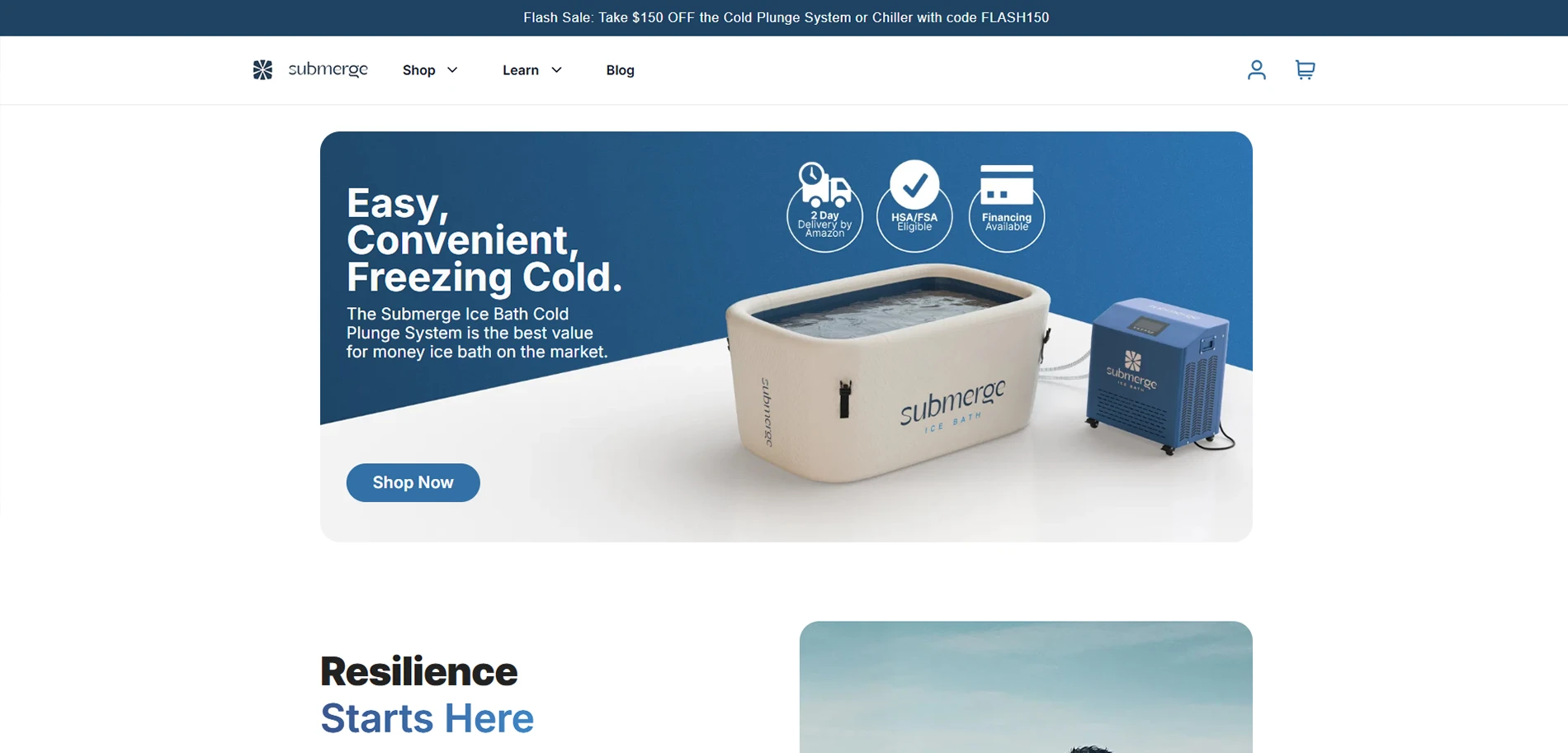 Submerge Ice Bath Homepage Implementation Screenshot