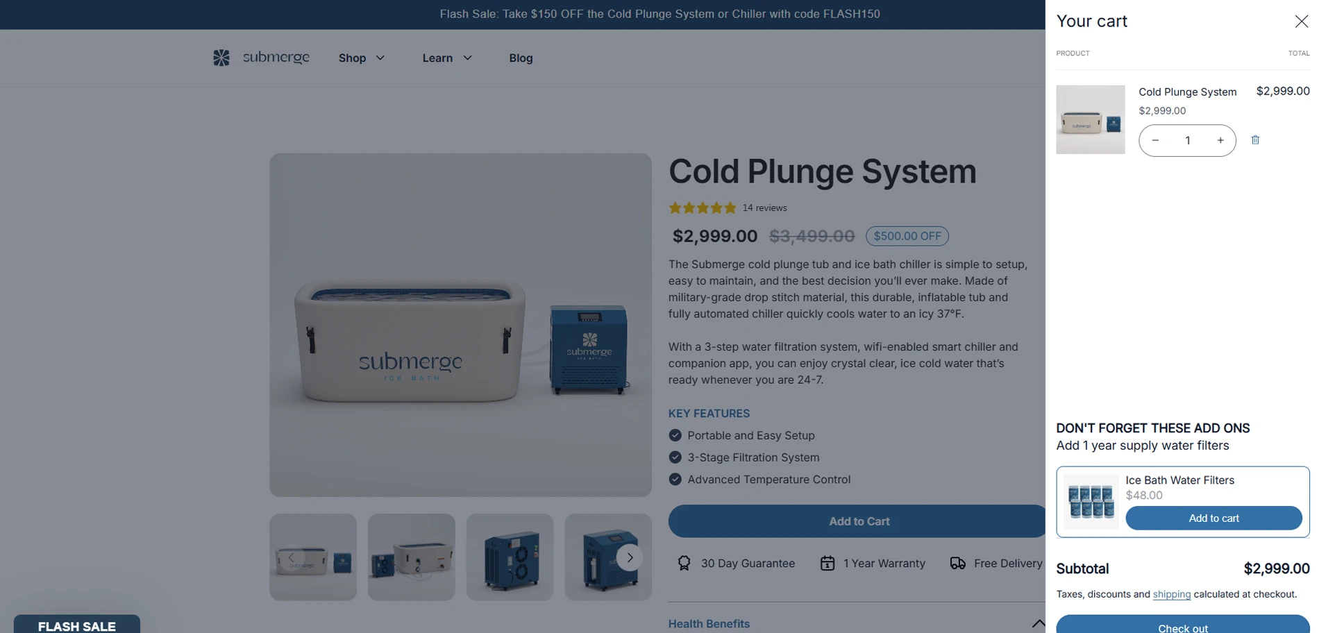 Submerge Ice Bath cart Page Implementation Screenshot