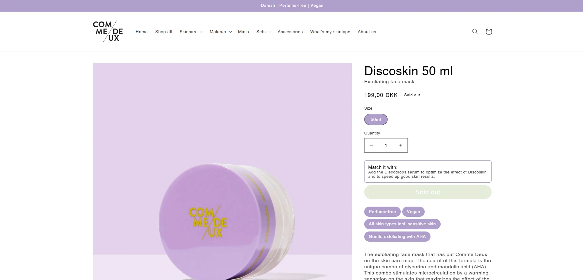 Commedeux Product Page Implementation Screenshot