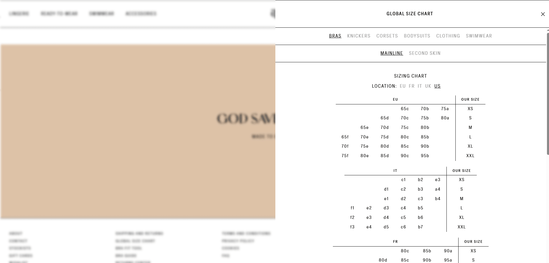 Godsavequeens Global Size Chart Implementation Screenshot