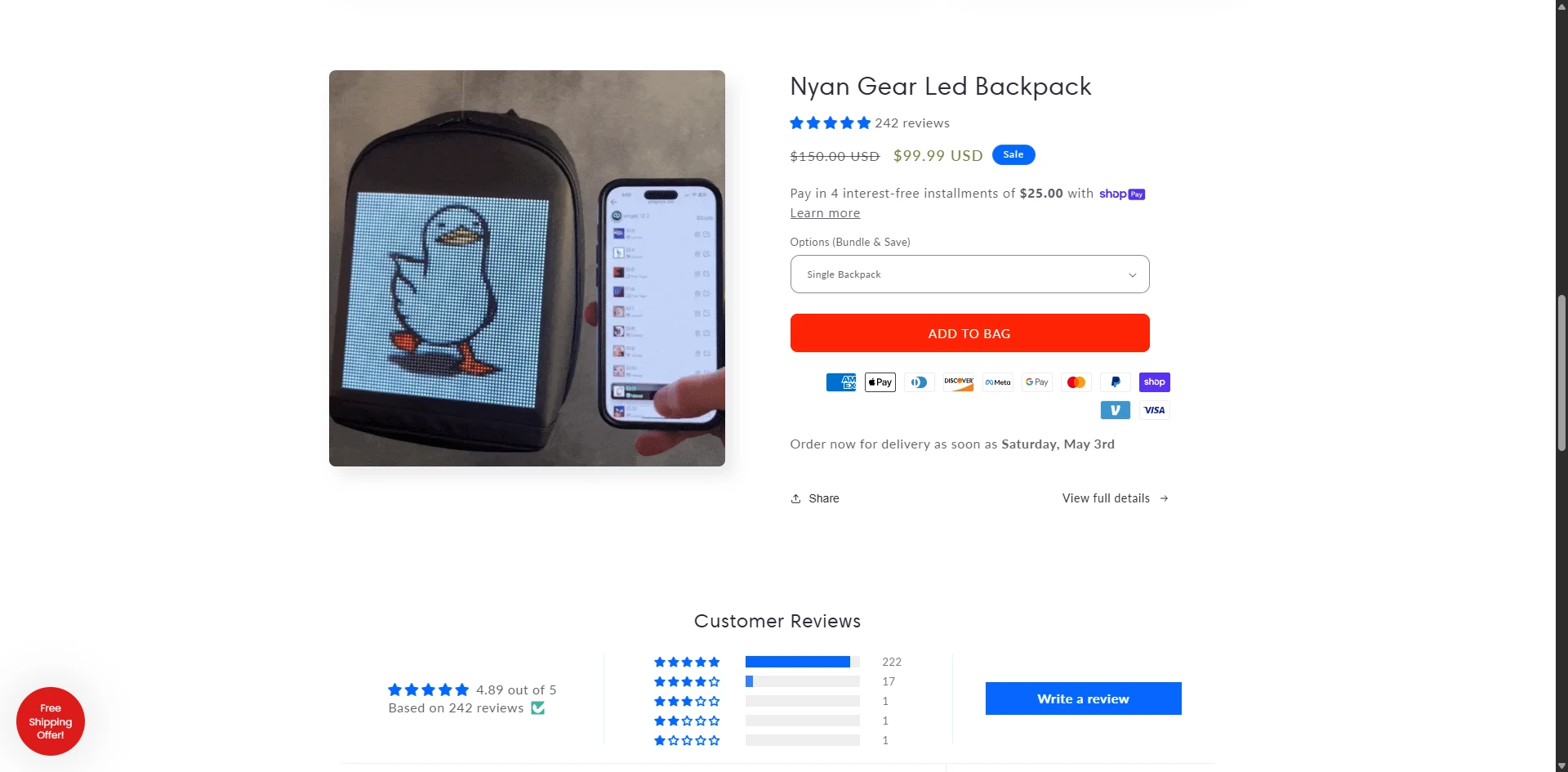 NYAN Gear Product page Implementation Screenshot