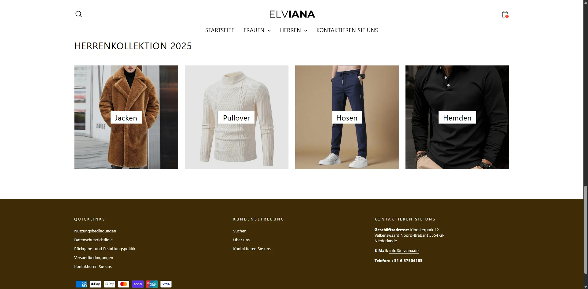 Elviana Men's collections section Implementation Screenshot