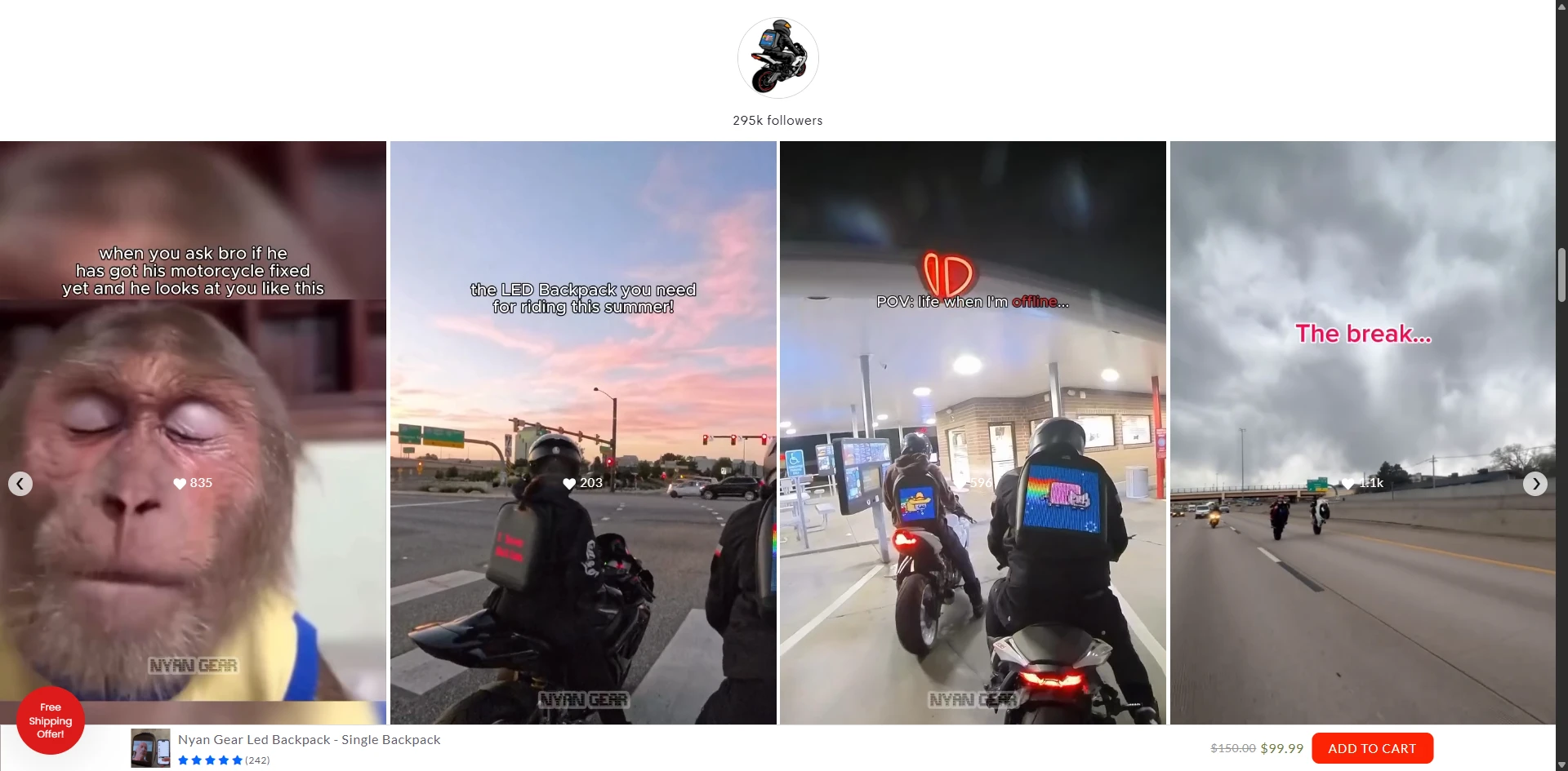 NYAN Gear Instagram section Implementation Screenshot