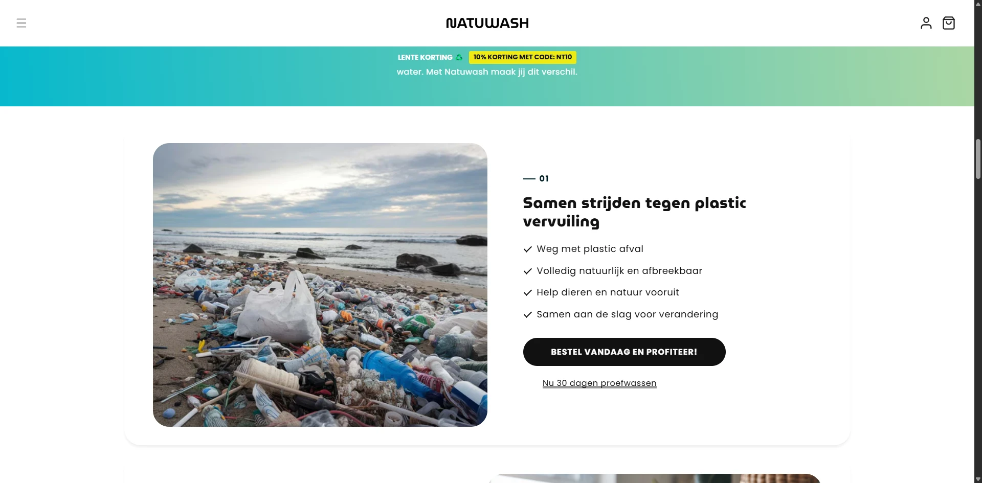 Natuwash Product Fighting plastic Sections Implementation Screenshot