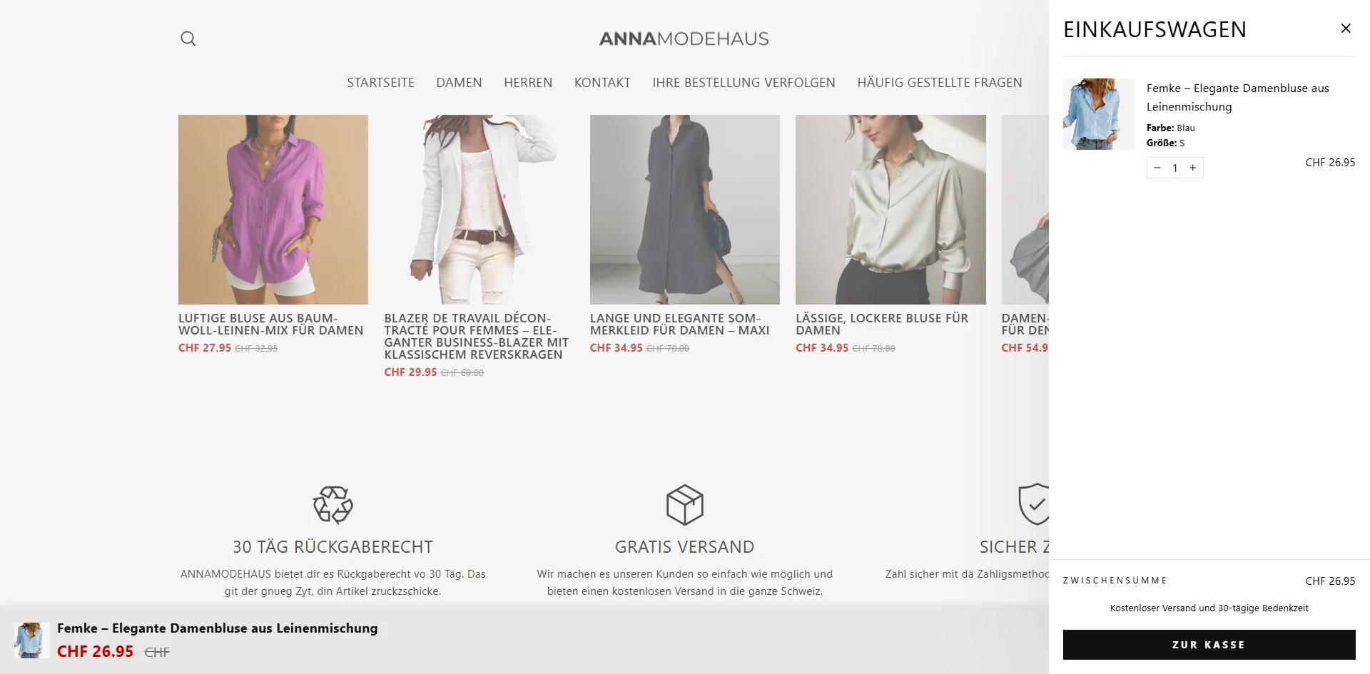 annamodehaus Product Added Cart Banner Implementation Screenshot