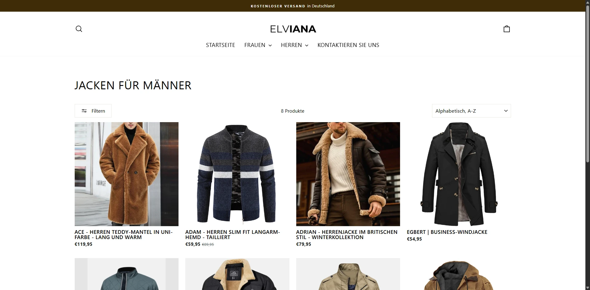 Elviana Men collections page Implementation Screenshot