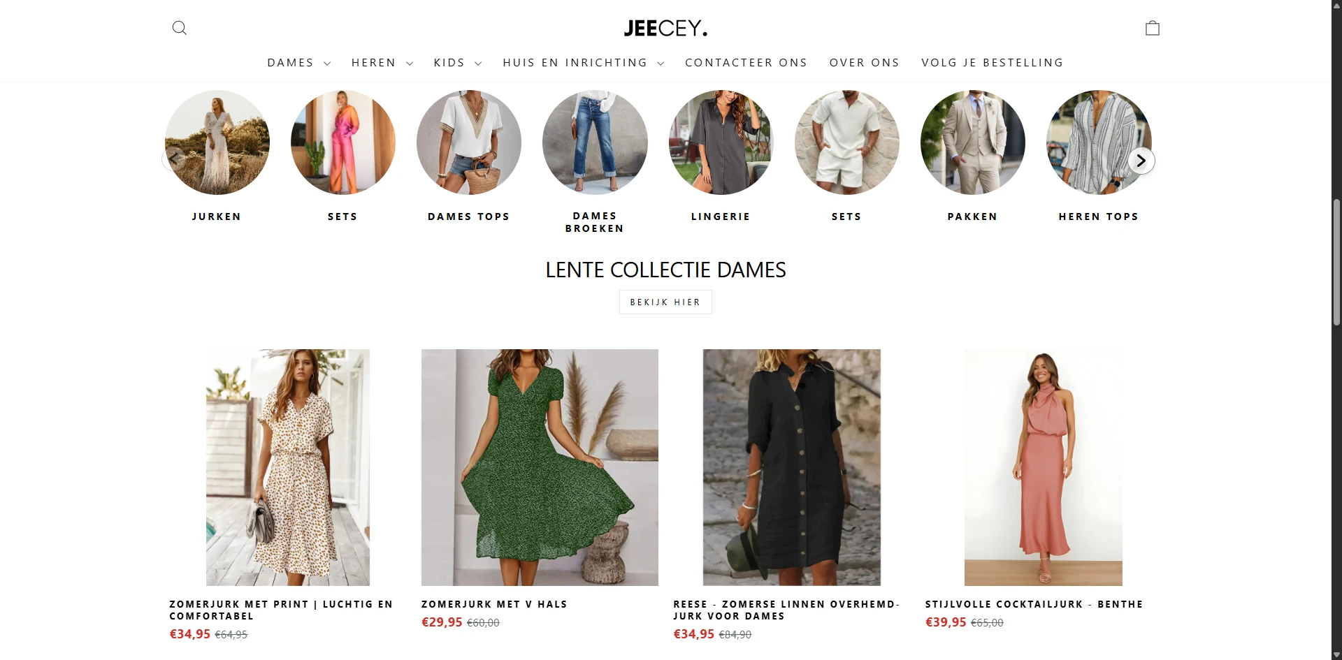 Jeecey collection Dames page Implementation Screenshot