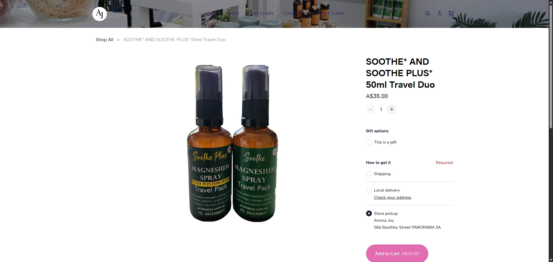 Aroma Joy Product page Implementation Screenshot