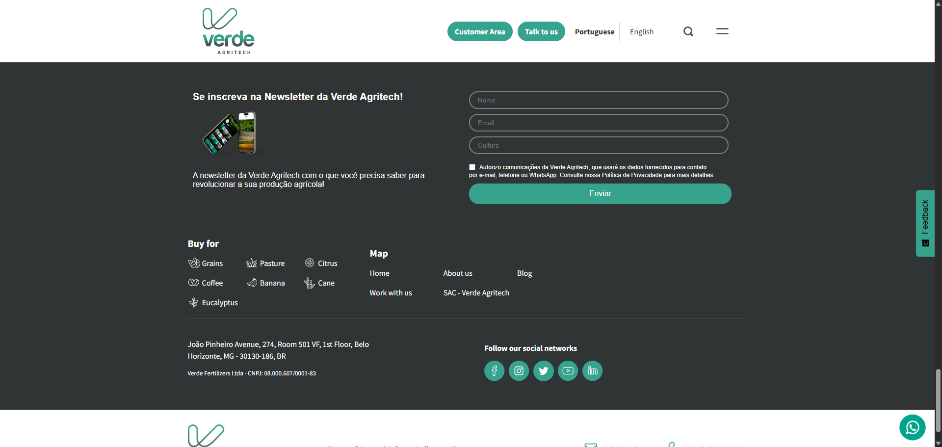 Verde AgriTech contact-us Implementation Screenshot