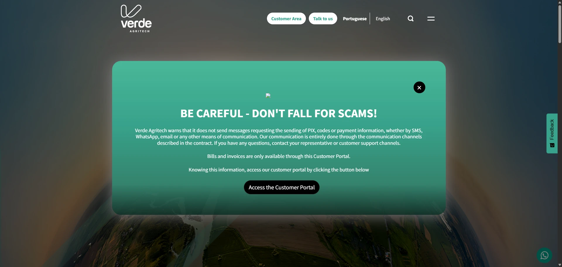 Verde AgriTech Customer area section Implementation Screenshot